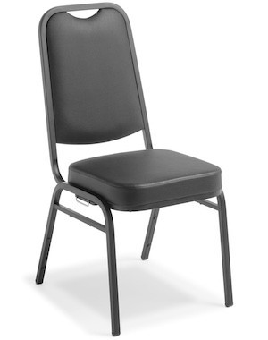 Unite lightweight stackable chair with black vinyl upholstery and heavy-duty steel frame, ideal for offices and events.