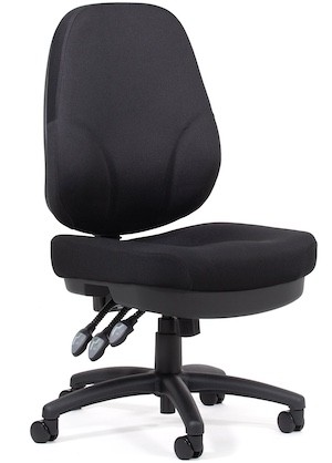 Plymouth Express Heavy Duty Office Chair with 3-lever ergonomic adjustments, high-density cushioning, and breathable black fabric.