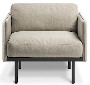 Modern casual Leo Chair with Oatmeal fabric and black steel frame