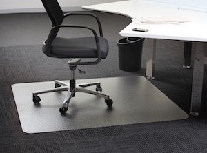 Clear 2.4mm polycarbonate chair mat 1200x1300 with spiked reverse on office carpet