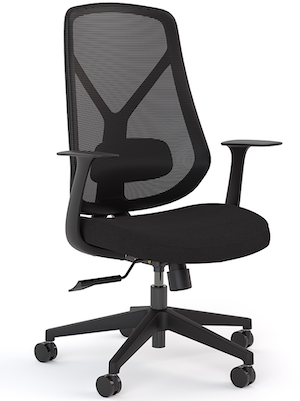 Black Ferlo Mesh Office Chair showing mesh back, moulded fabric seat and removable slimline armrests