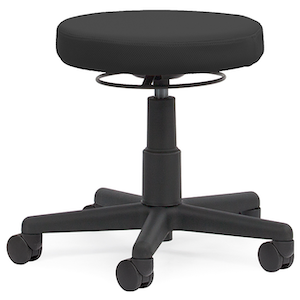 Stool Express black round office stool with cushioned seat, under-seat ring, gas lift and five-star castor base