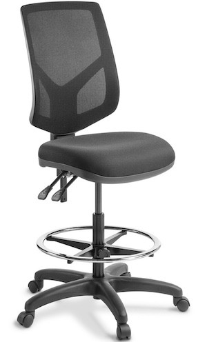 Black Ranger 2 High Office Chair with high mesh backrest, shaped fabric seat, chrome footring and 5-star base with castors
