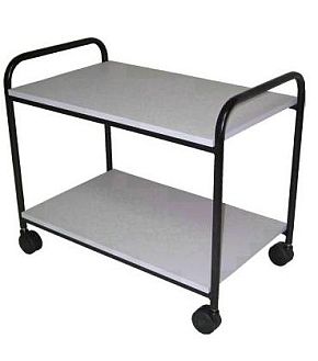 Tea Trolley OTT850 – black steel tea trolley with dual Melteca shelves and 50mm castors for NZ office service.