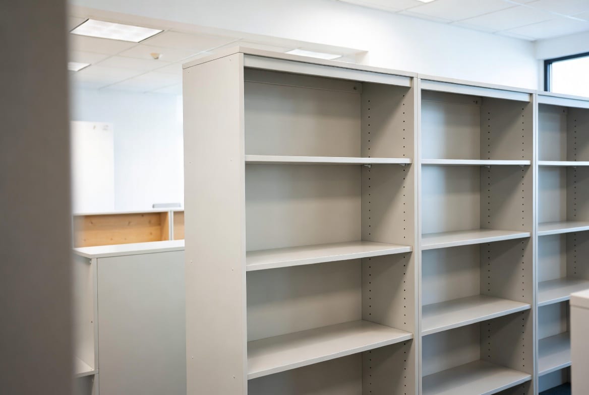 Practical office bookcases with open shelving for NZ offices and reception areas