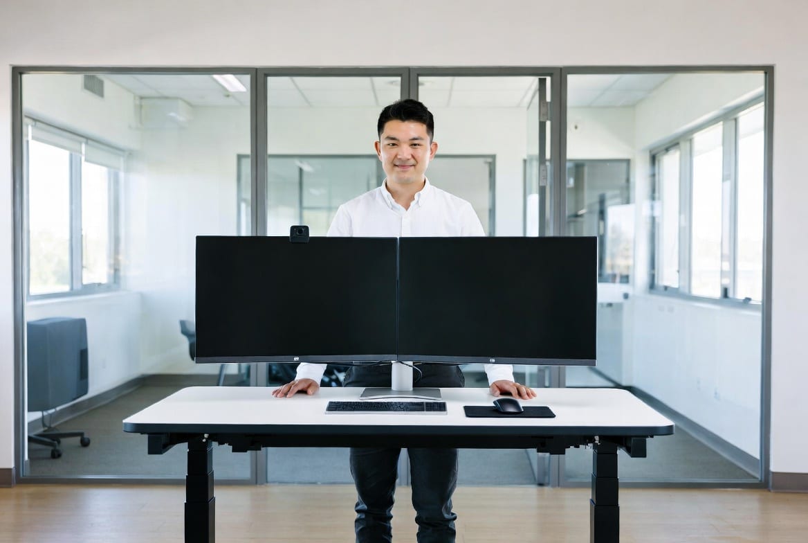 Person using a sit-stand desk in a modern NZ office for better posture and productivity
