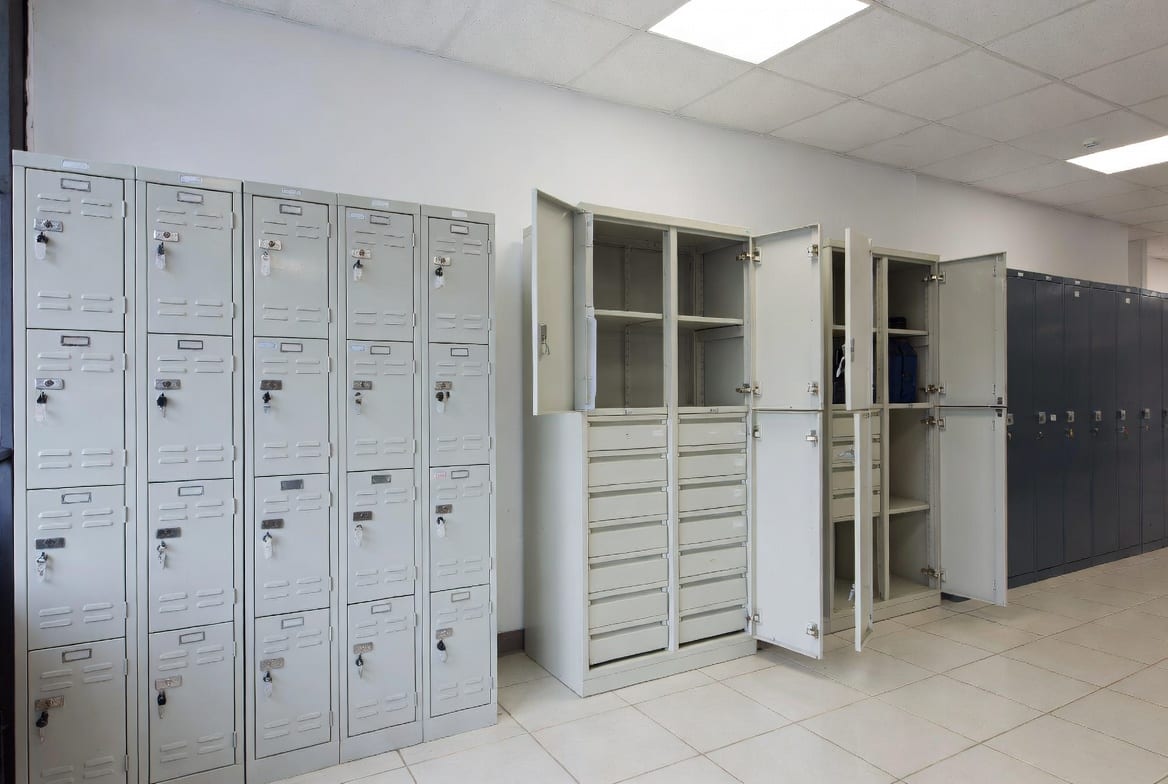 Storage cabinets and metal lockers in a modern New Zealand office