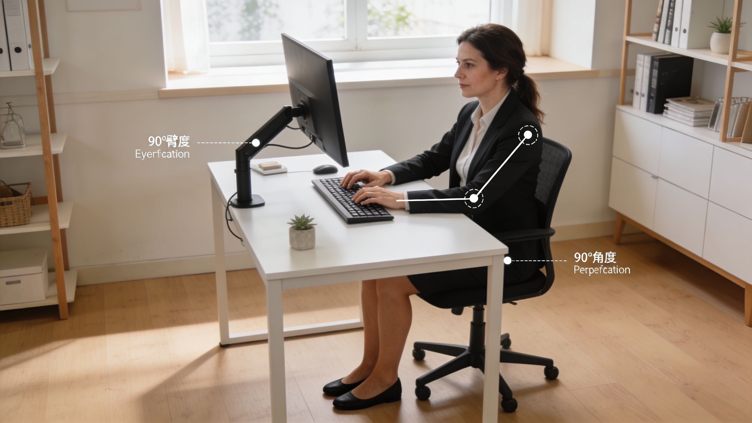 Person demonstrating proper posture in an adjustable ergonomic office chair