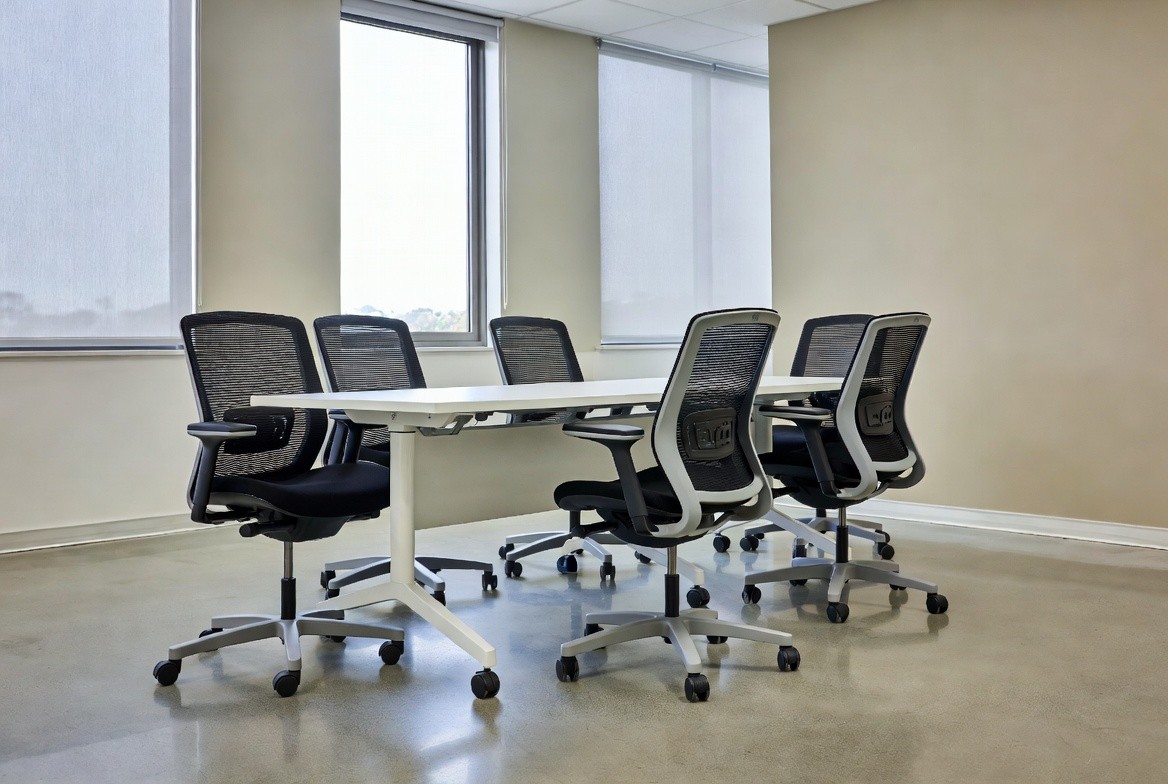 Modern flip table with wheels in a professional meeting room setup
