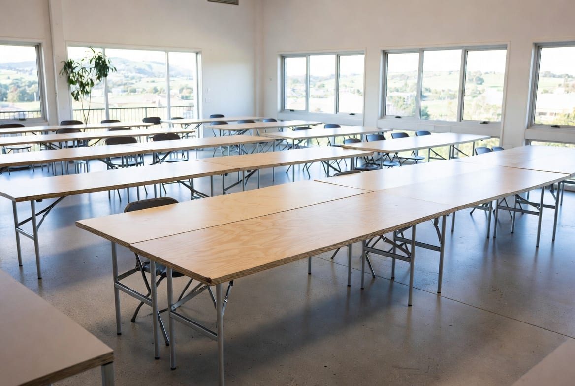 Professional event setup with best folding tables in a New Zealand venue