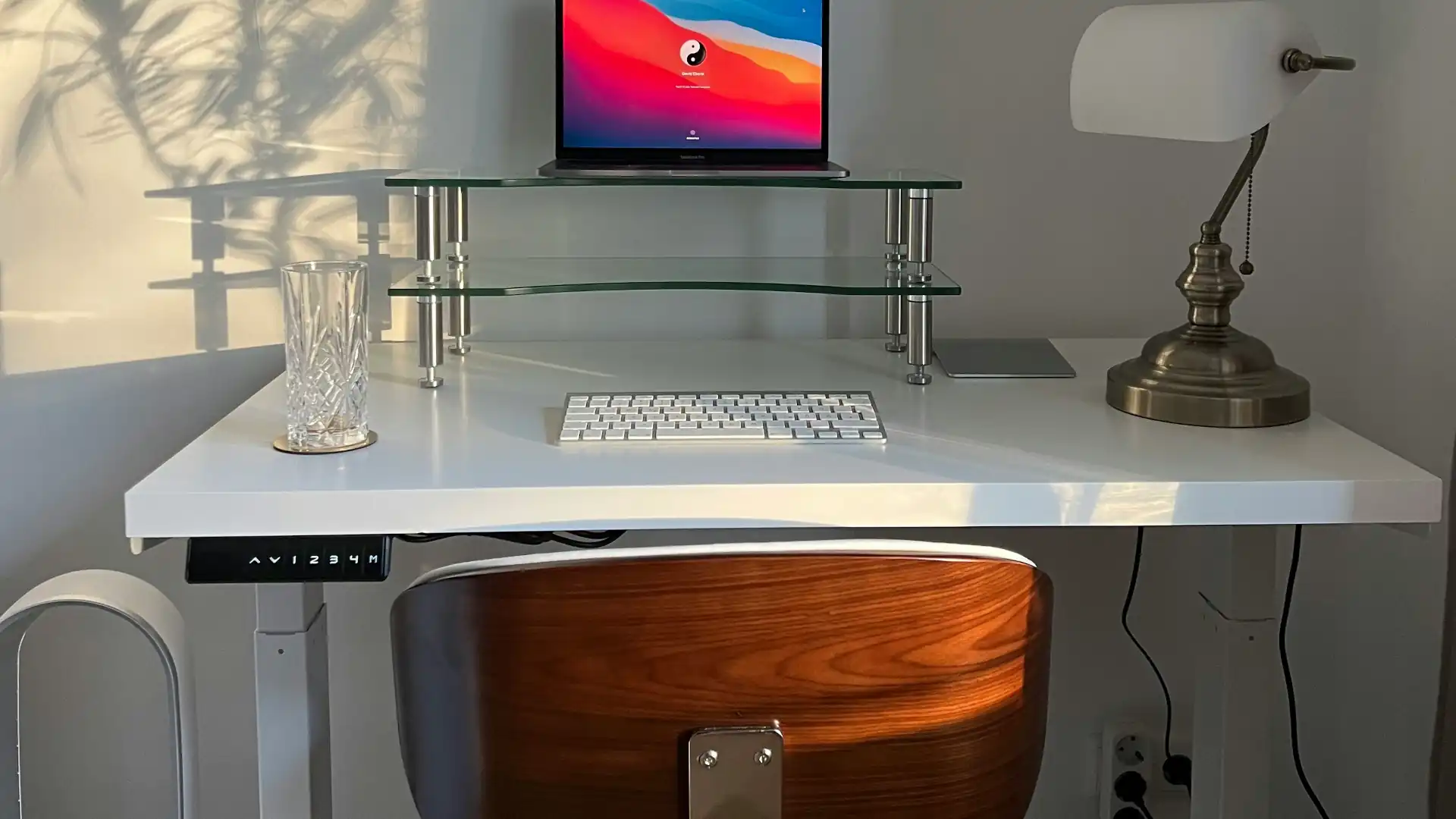 Clean workspace at home using an electric desk plugged in