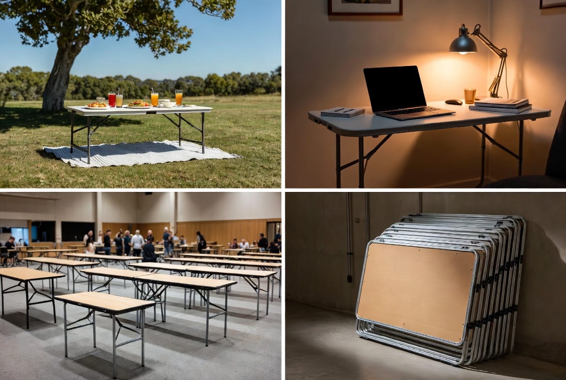 Versatile folding tables used in various NZ home and business settings