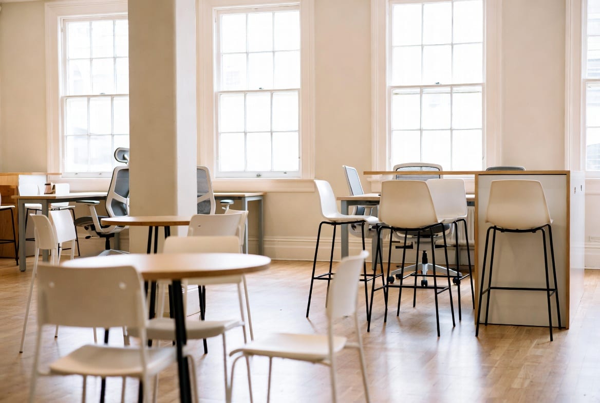 Commercial furniture setup for a modern Christchurch office and cafe space