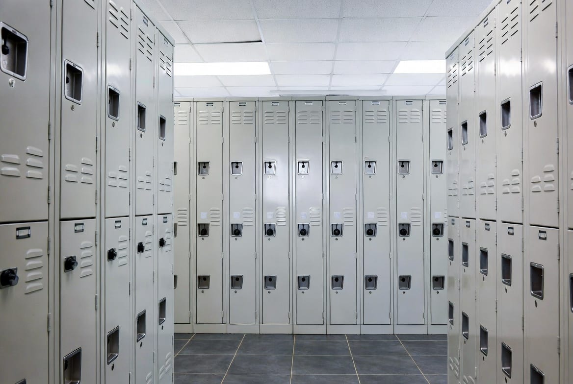 Commercial metal lockers in a New Zealand office or school setting