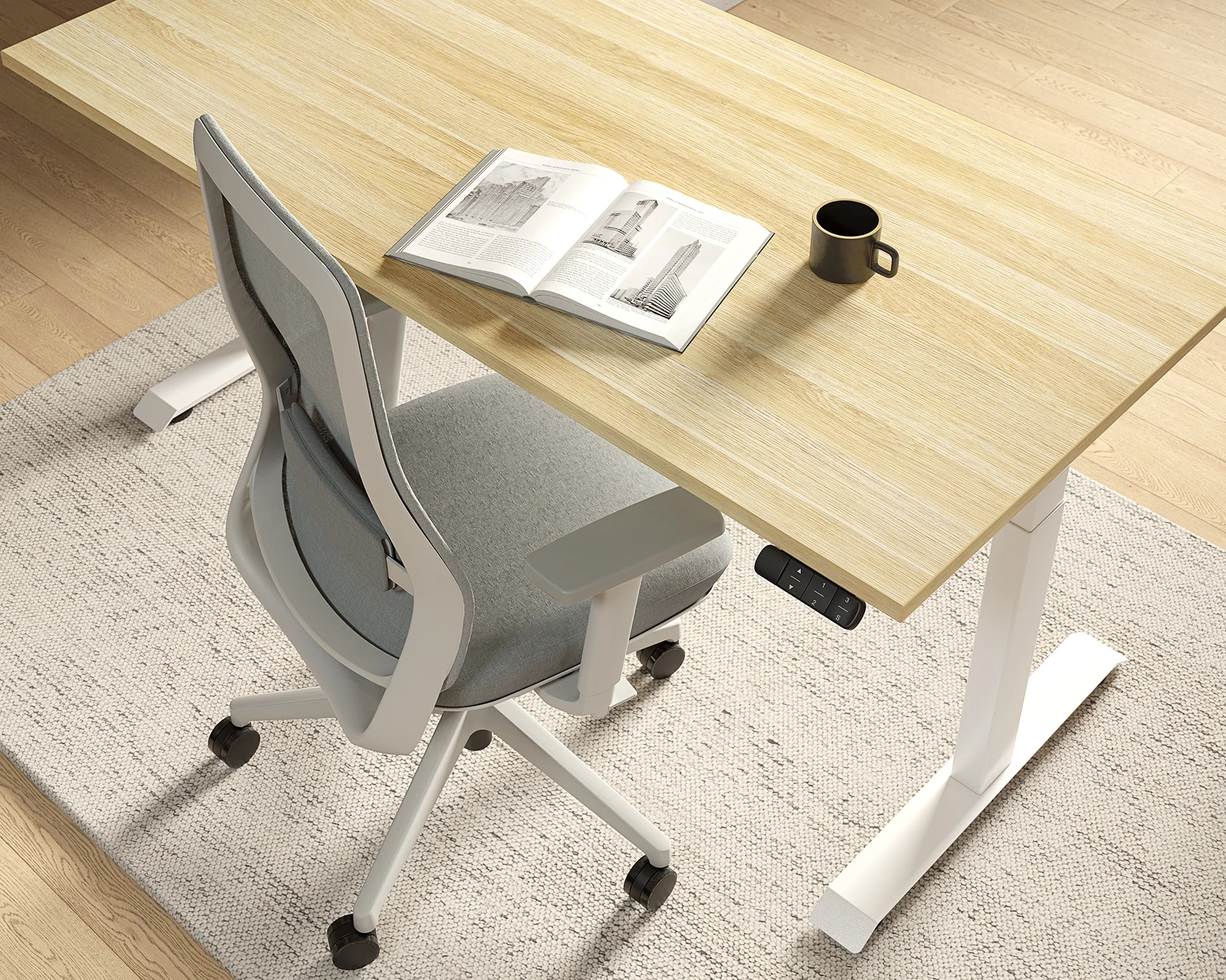 Modern Haven electric standing desk in a bright New Zealand office workspace
