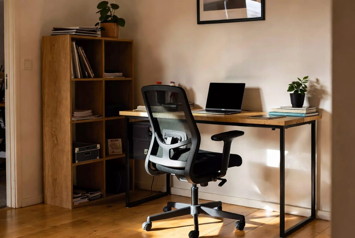 Comfortable home office desk and chair setup in Christchurch home