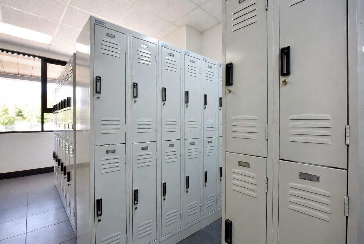 Commercial laundry lockers installed in a New Zealand business for customer drop-off and collection