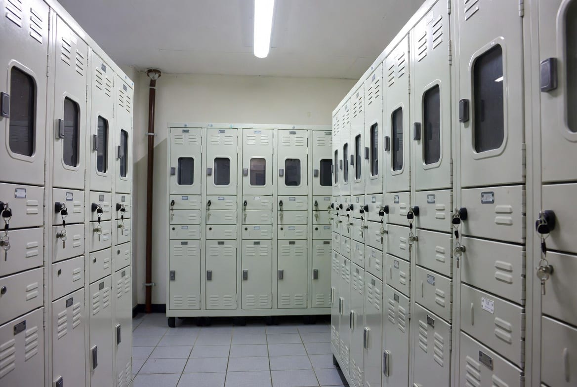 Modern laundry lockers in a New Zealand commercial or office setting for secure drop-off and collection
