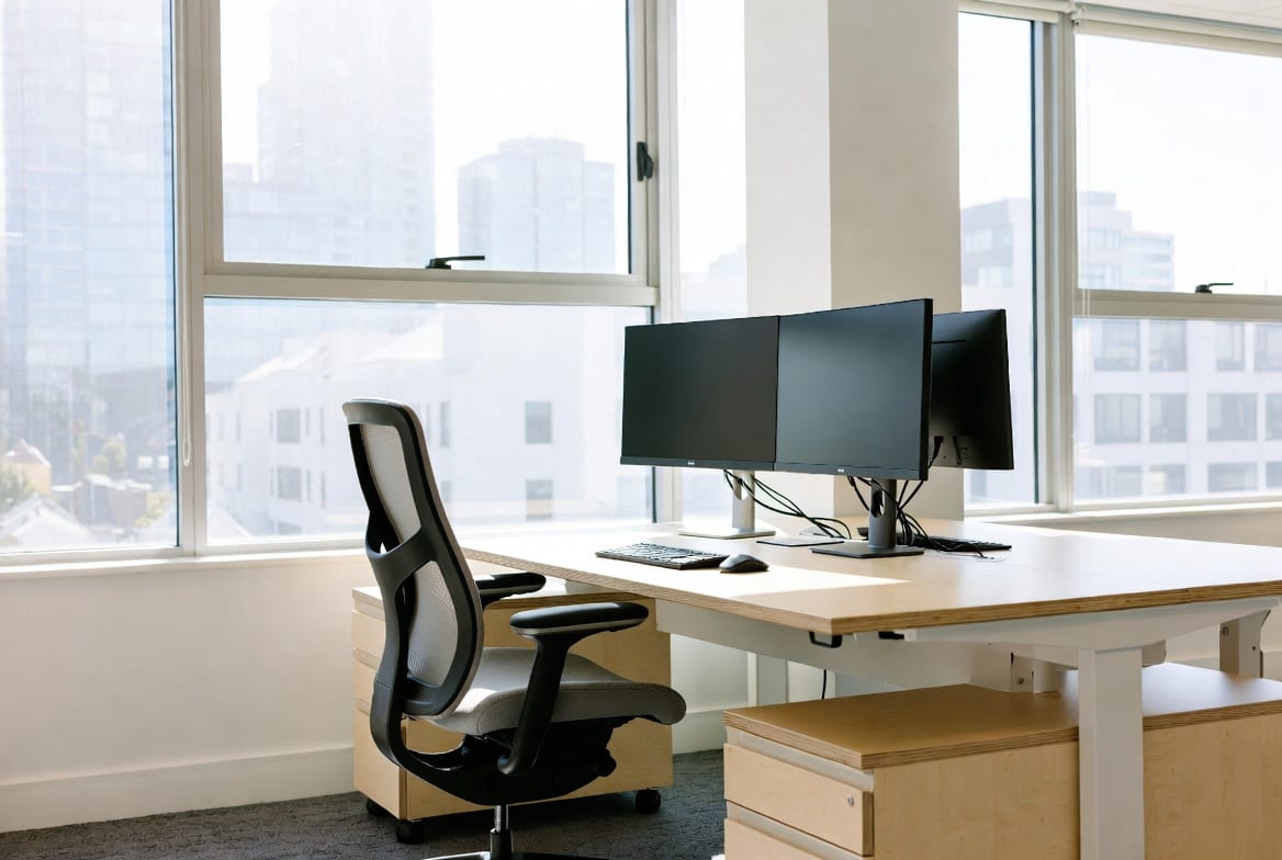 Modern office desk setup in an Auckland commercial workspace