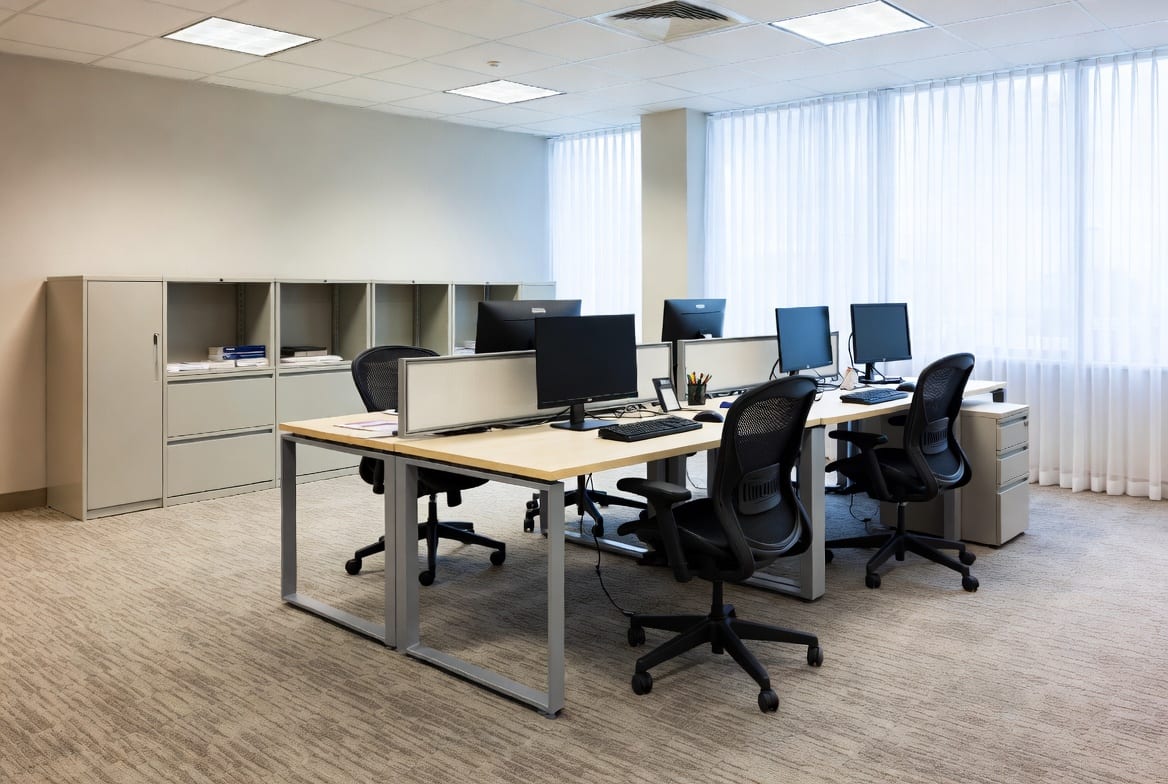 Auckland office workspace furnished with modern desks and chairs bought direct
