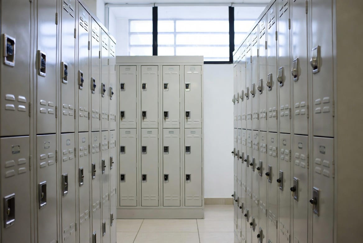 Secure metal lockers installed in a New Zealand office or workplace