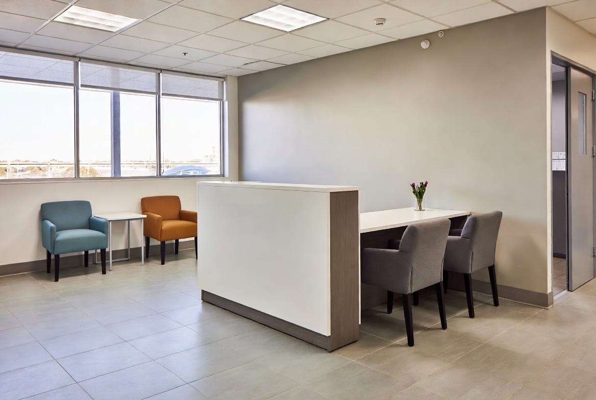 Modern reception furniture setup in a New Zealand office or waiting area