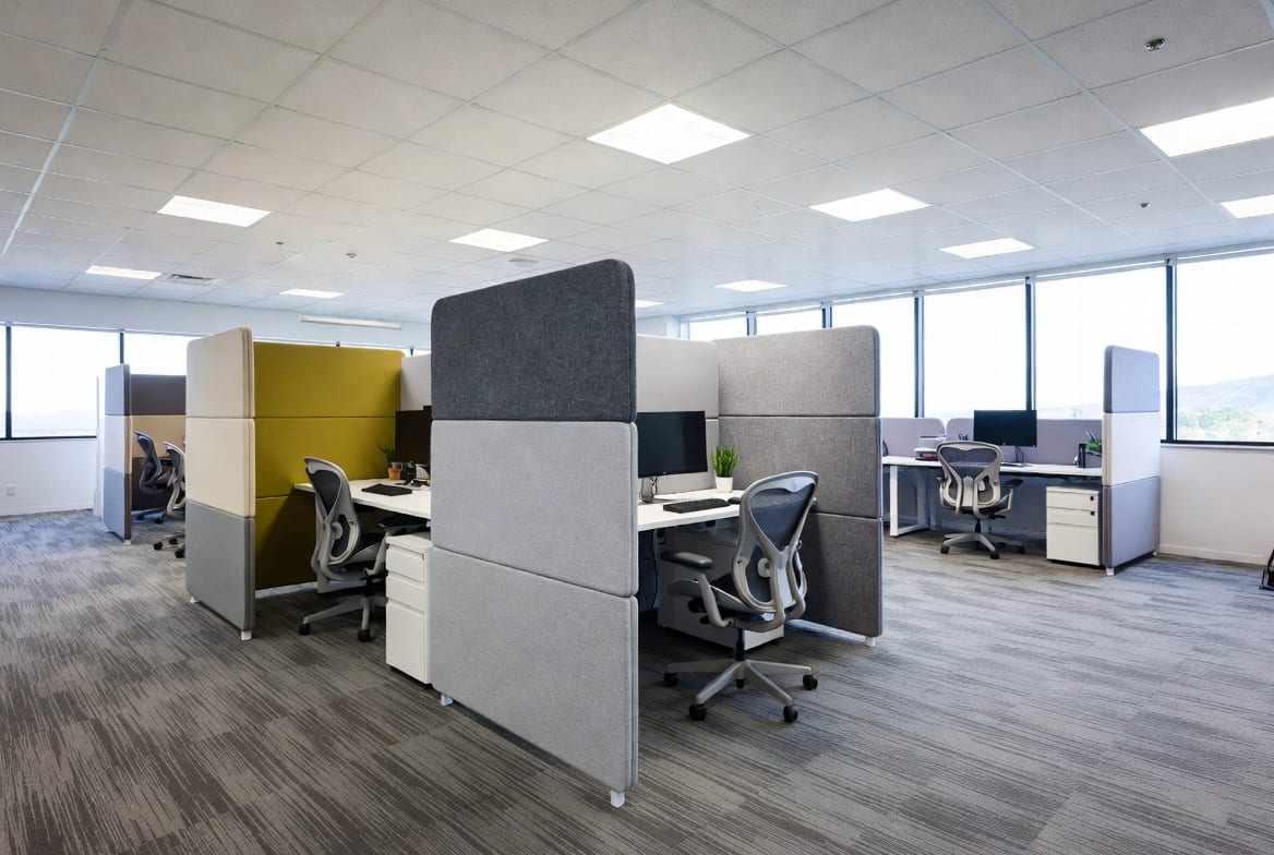 Modern office with room dividers creating private workspaces in NZ
