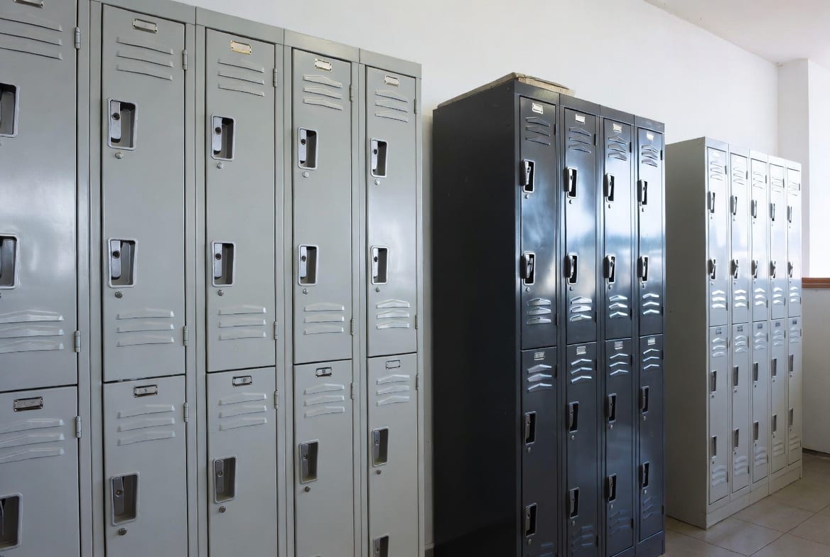 Clean modern metal lockers in NZ commercial setting