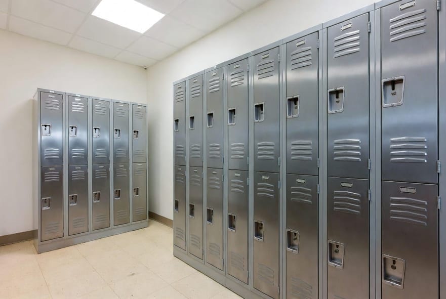 Clean and well-maintained metal lockers in a New Zealand school or workplace